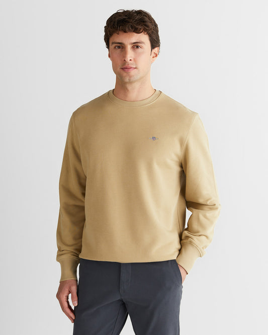 Bluza męska okrągły kołnierzyk regular fit beżowa
