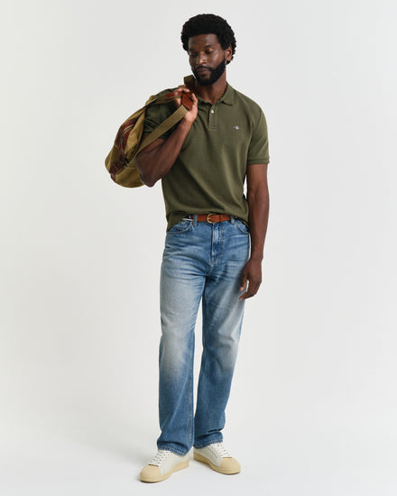 Koszulka polo męska z krótkim rękawem regular fit zielona