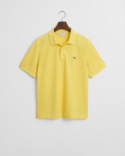 Bawełniana koszulka polo męska z krótkim rękawem regular fit żółta