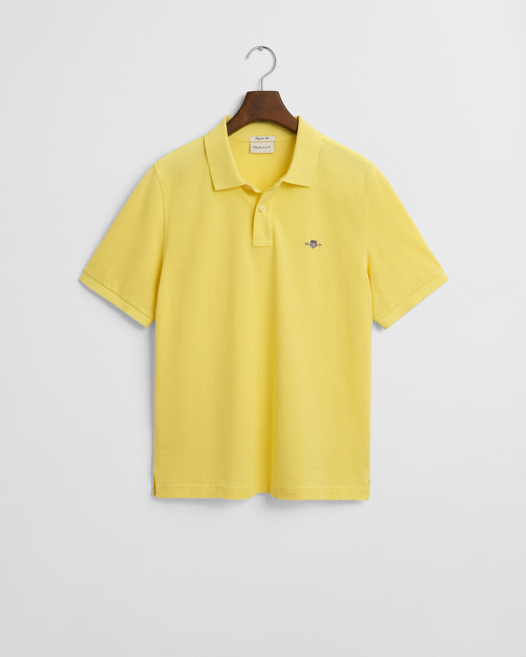 Bawełniana koszulka polo męska z krótkim rękawem regular fit żółta