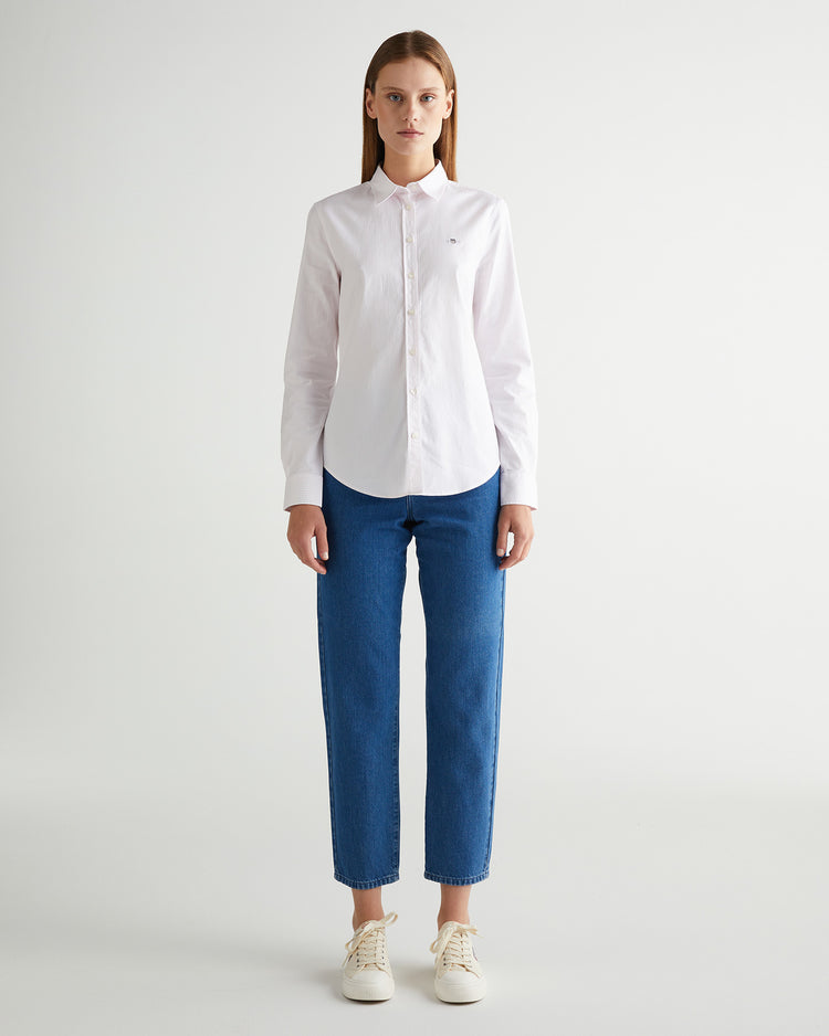 Koszula damska w paski z długim rękawem slim fit różowa