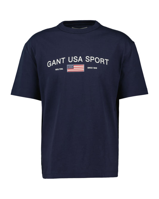 T-shirt męski z nadrukiem okrągły kołnierzyk relaxed fit niebieski