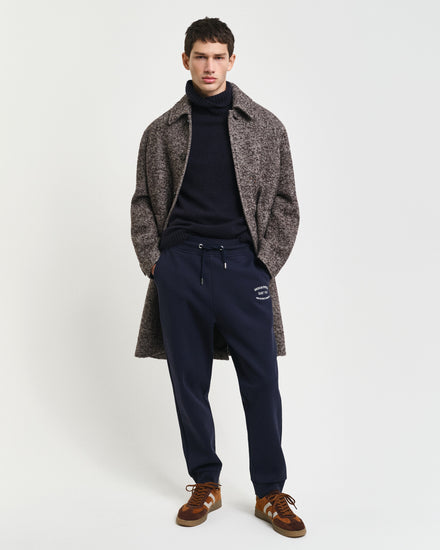 Spodnie dresowe męskie z nadrukiem regular fit granatowe