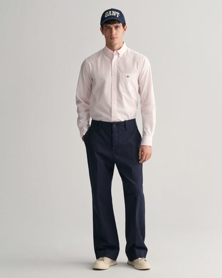 Koszula męska w paski z długim rękawem regular fit różowa