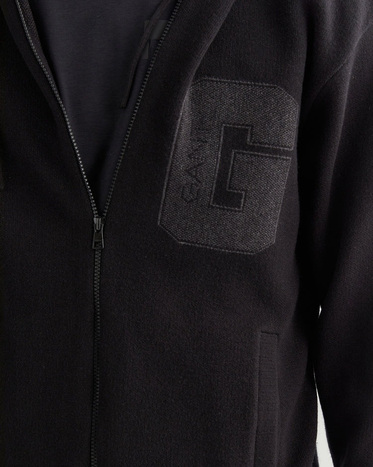 Sweter rozpinany męski z nadrukiem z kapturem regular fit czarny