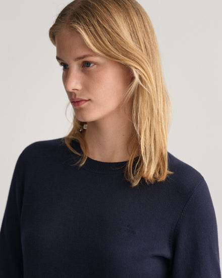 Bawełniany sweter damski z okrągłym kołnierzykiem regular fit granatowy