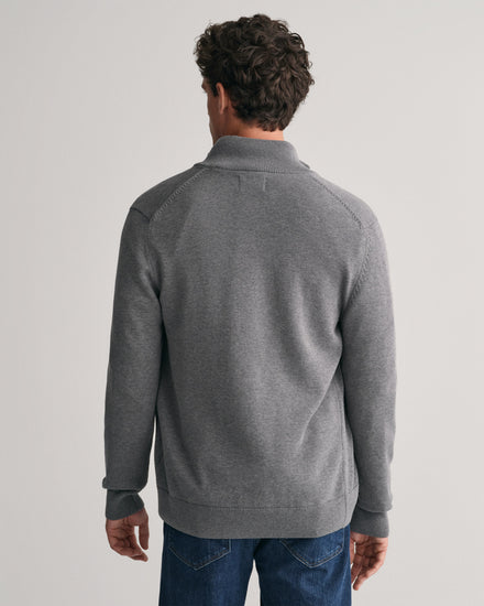 Bawełniany sweter męski z zamkiem regular fit szary