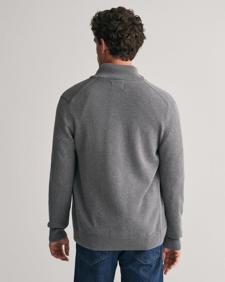 Bawełniany sweter męski z zamkiem regular fit szary