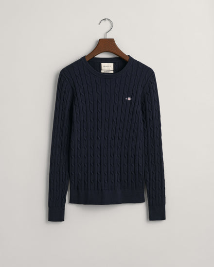 Sweter damski z okrągłym dekoltem slim fit granatowy