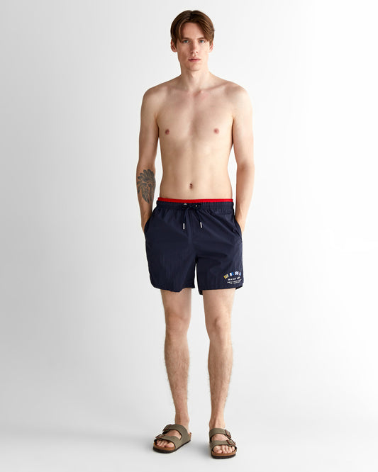 Szorty kąpielowe męskie z nadrukiem regular fit granatowe