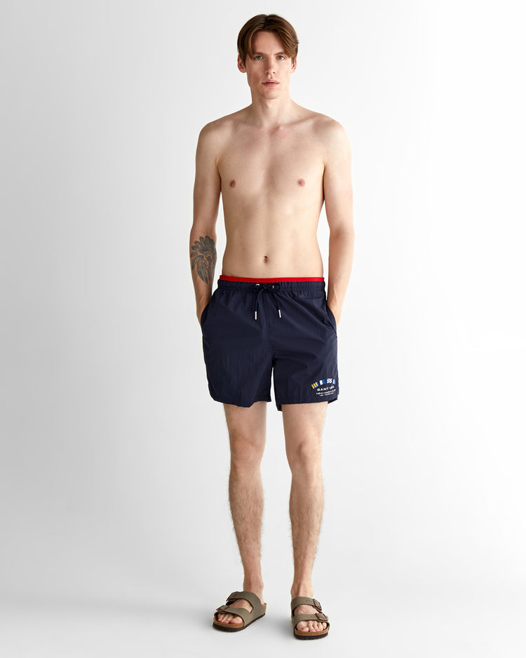 Szorty kąpielowe męskie z nadrukiem regular fit granatowe