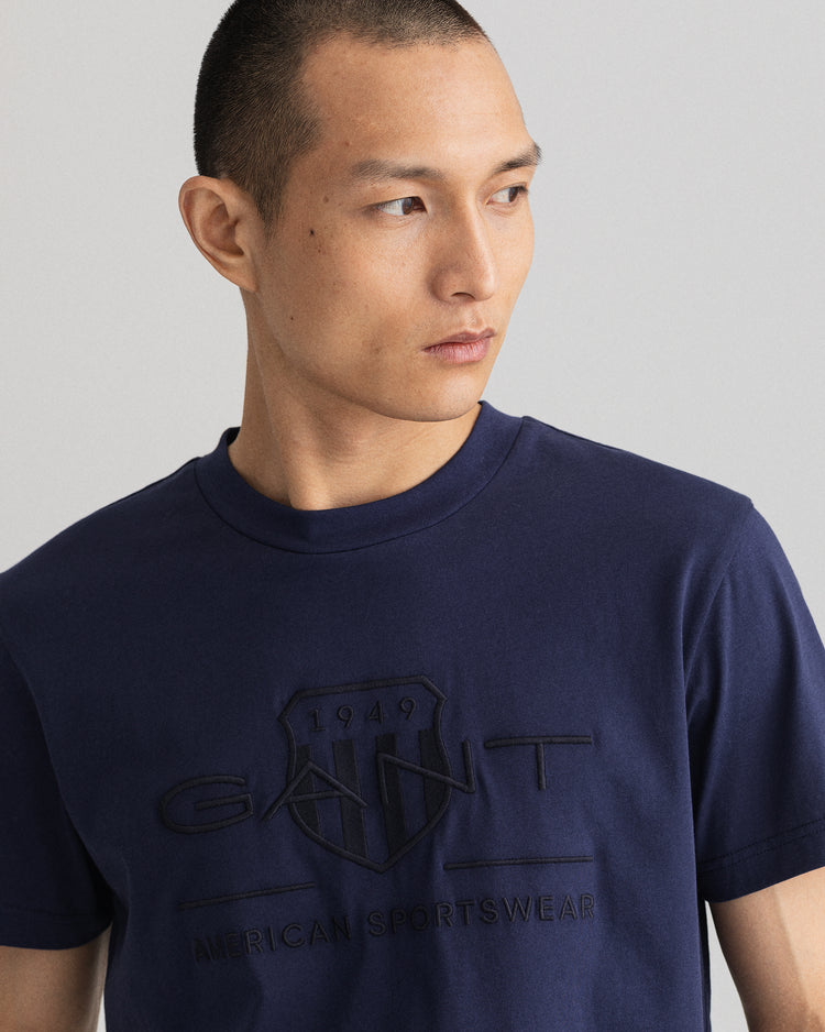 T-shirt męski z okrągłym dekoltem regular fit granatowy