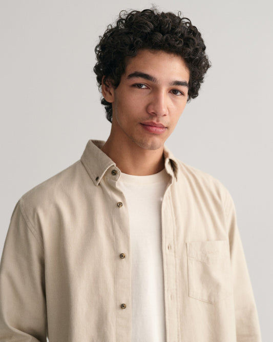 Bawełniana koszula męska z długim rękawem regular fit beżowa