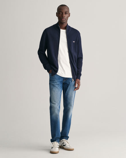 Sweter męski z zamkiem regular fit granatowy