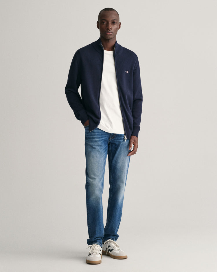 Sweter męski z zamkiem regular fit granatowy