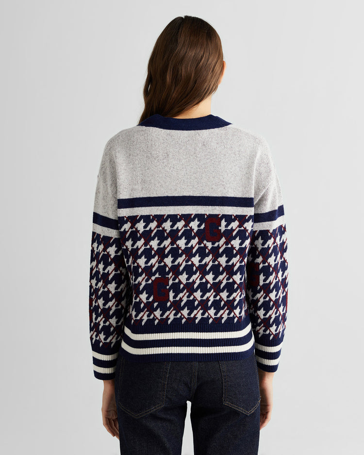 Sweter rozpinany damski z dekoltem V z nadrukiem z długim rękawem relaxed fit