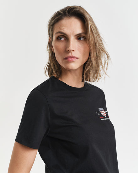 Bawełniana koszulka damska z nadrukiem regular fit czarna
