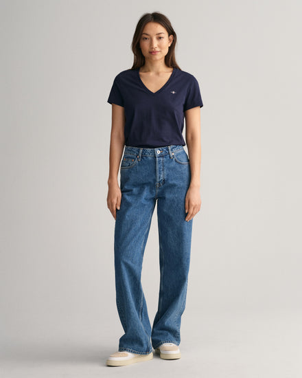 Koszulka damska z dekoltem V regular fit granatowa