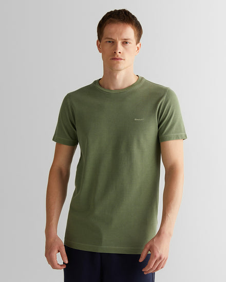 T-shirt męski z okrągłym kołnierzykiem slim fit zielony
