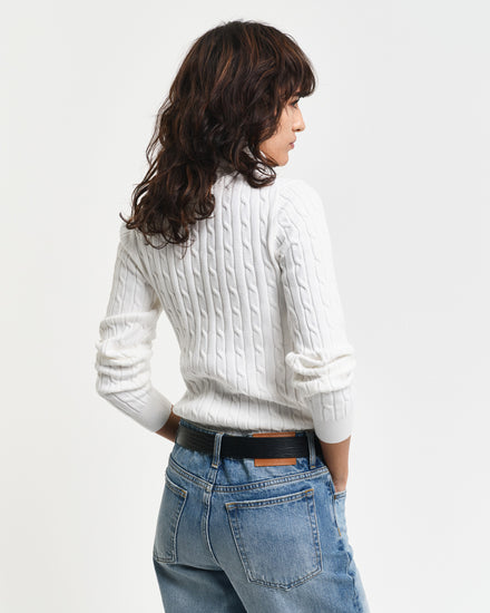 Sweter z elastycznej bawełny o splocie warkoczowym z golfem