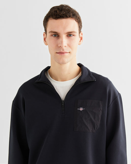 Bluza męska z zamkiem do połowy relaxed fit czarna