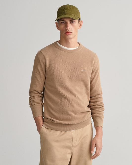 Sweter męski z okrągłym dekoltem regular fit beżowy