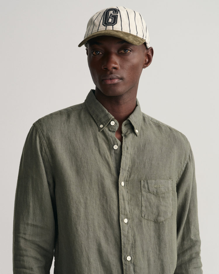 Lniana koszula regular fit khaki