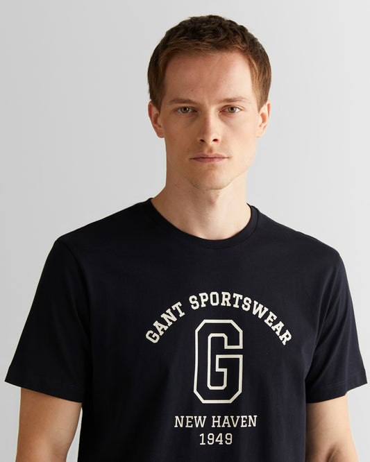 T-shirt męski z nadrukiem okrągły kołnierzyk regular fit czarny