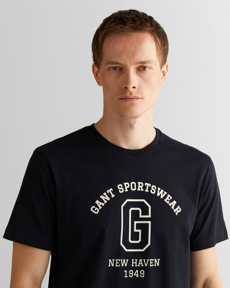 T-shirt męski z nadrukiem okrągły kołnierzyk regular fit czarny