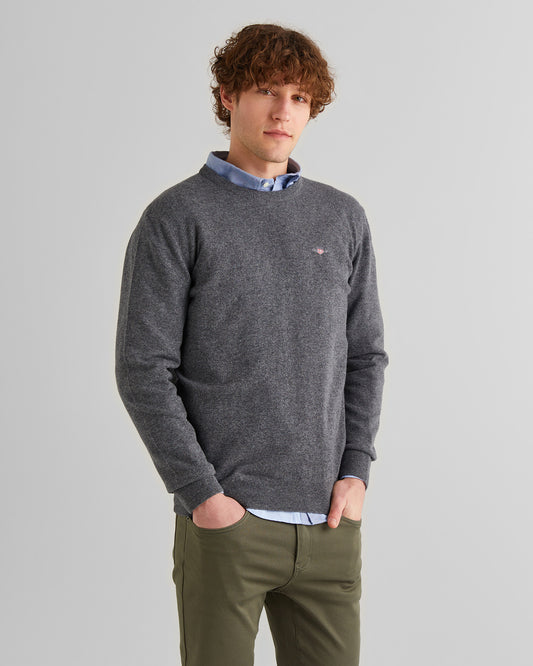 Sweter męski okrągły kołnierzyk regular fit szary