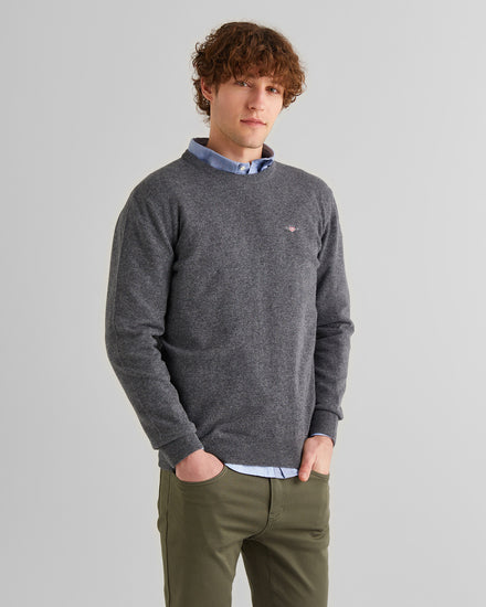 Sweter męski okrągły kołnierzyk regular fit szary