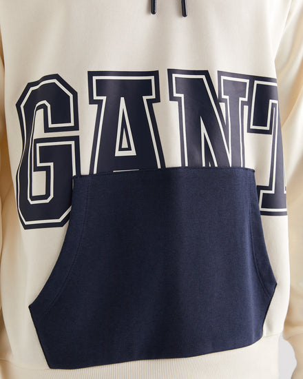 Bawełniana bluza męska z kapturem z nadrukiem regular fit kremowa