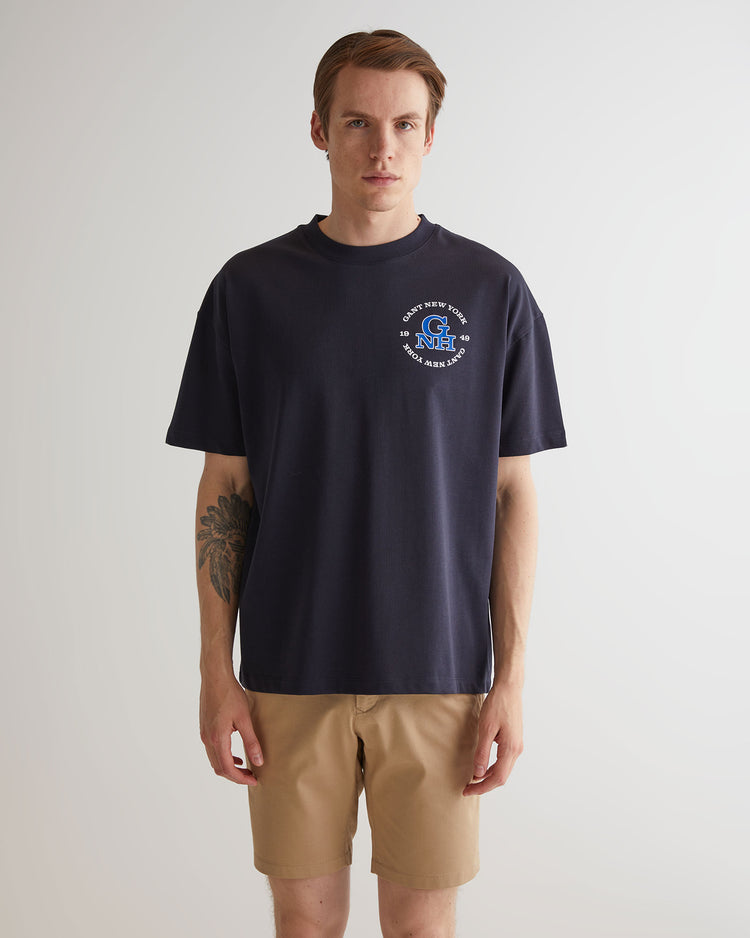 Bawełniany t-shirt męski z nadrukiem oversize fit granatowy