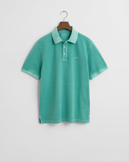 Męska niebieska koszulka polo z bawełnianej piki z efektem wyblaknięcia