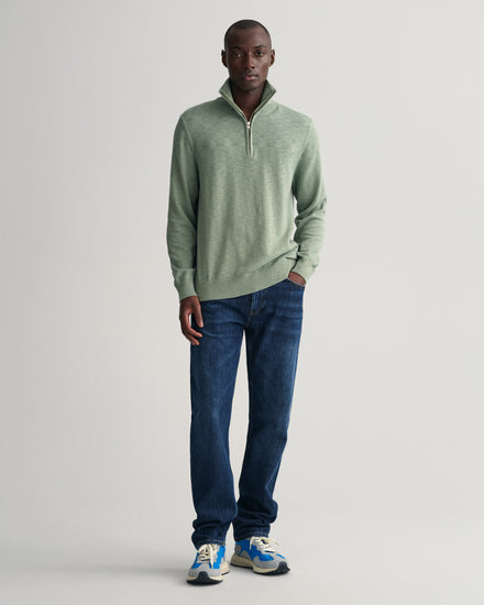 Męski zielony regular fit sweter half-zip