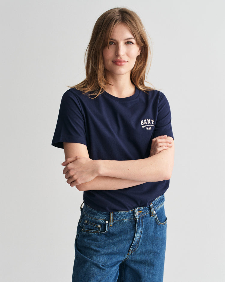 Bawełniana koszulka damska z nadrukiem okrągły kołnierzyk regular fit