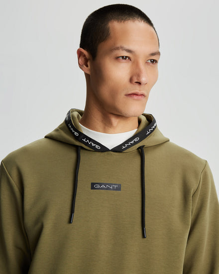 Bawełniana bluza męska z nadrukiem z kapturem regular fit zielona