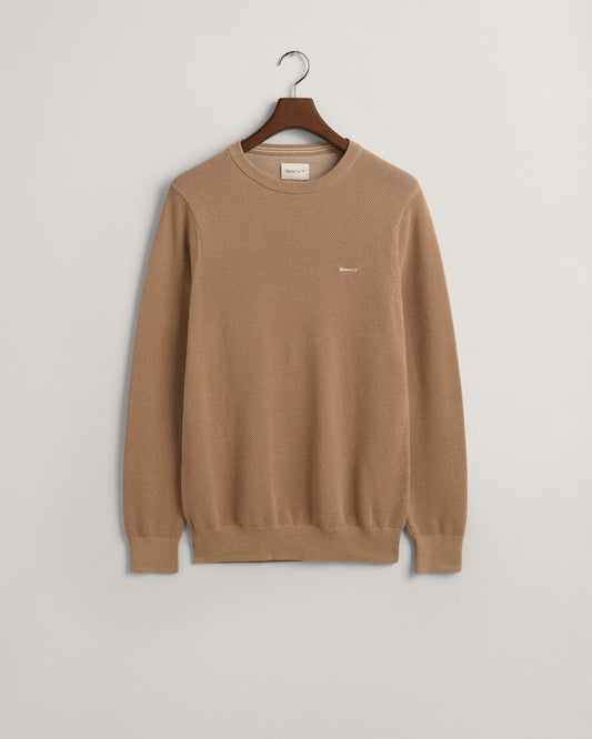 Sweter męski z okrągłym dekoltem regular fit beżowy