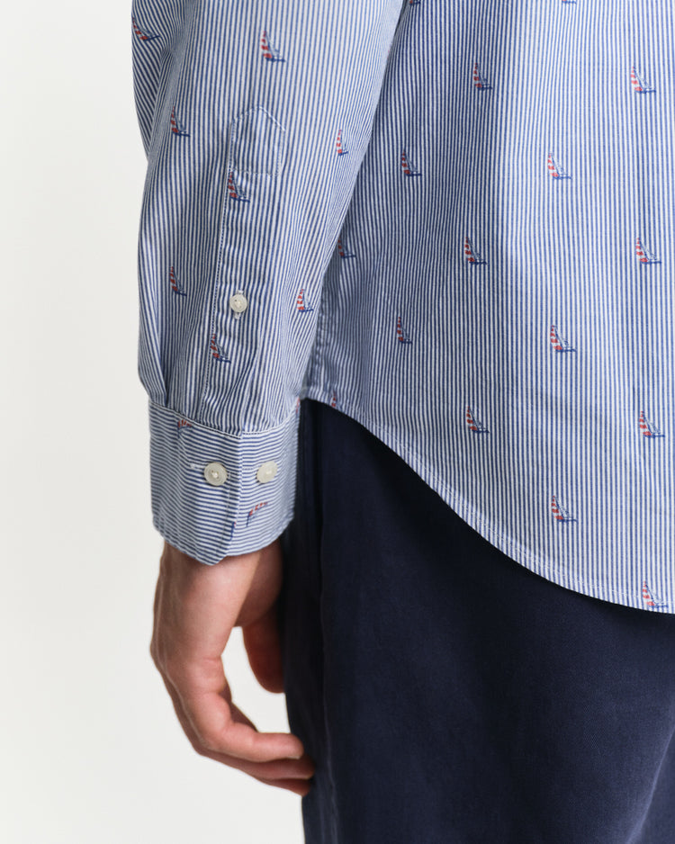 Koszula męska w paski długi rękaw regular fit niebieska