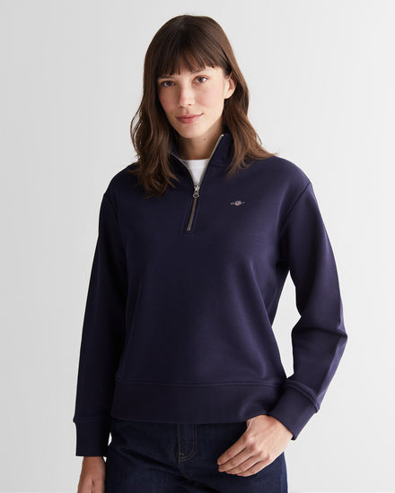 Bluza damska z zamkiem do połowy relaxed fit granatowa