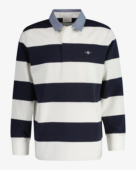 Koszulka polo męska w paski z długim rękawem regular fit biała