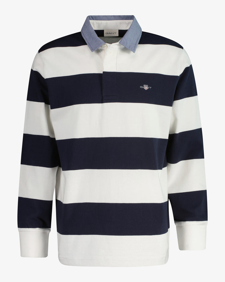 Koszulka polo męska w paski z długim rękawem regular fit biała