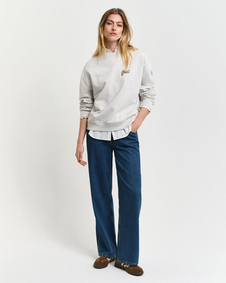 Damska szara bluza z graficznym napisem i okrągłym dekoltem