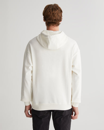 Bawełniana bluza męska z kapturem z nadrukiem regular fit kremowa