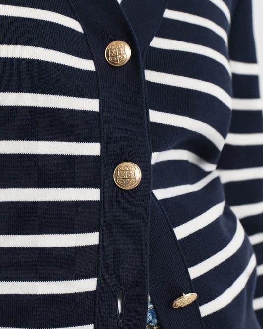 Sweter damski w paski z dekoltem V z długim rękawem regular fit