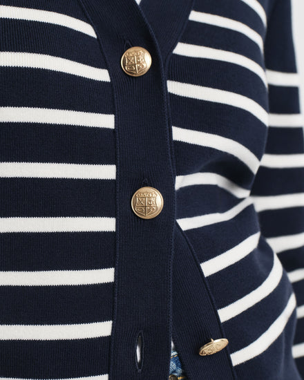 Sweter damski w paski z dekoltem V z długim rękawem regular fit