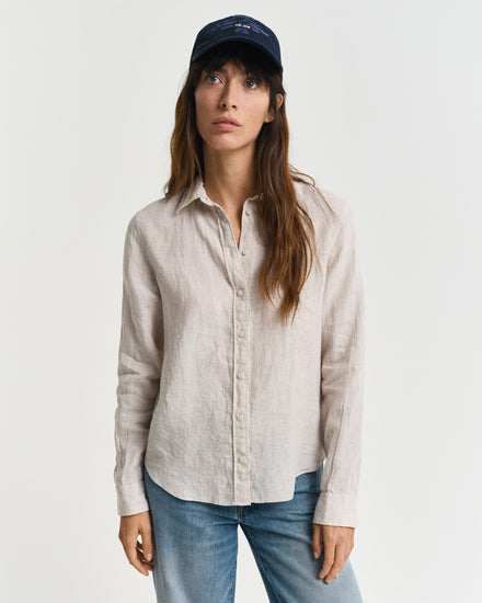 Koszula damska z długim rękawen regular fit beżowa
