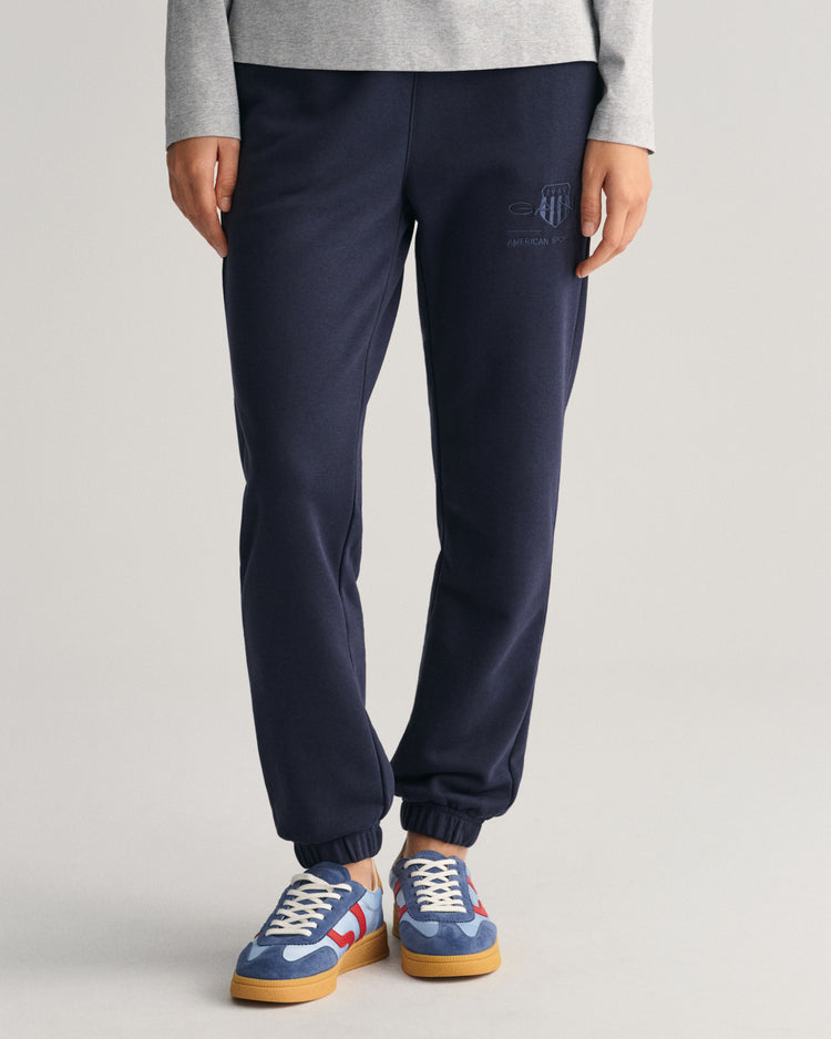 Spodnie dresowe damskie z nadrukiem regular fit granatowe