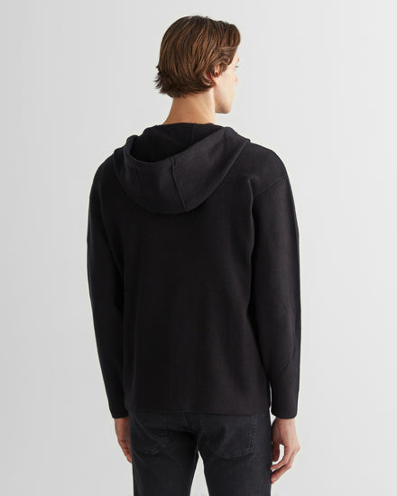 Sweter rozpinany męski z nadrukiem z kapturem regular fit czarny