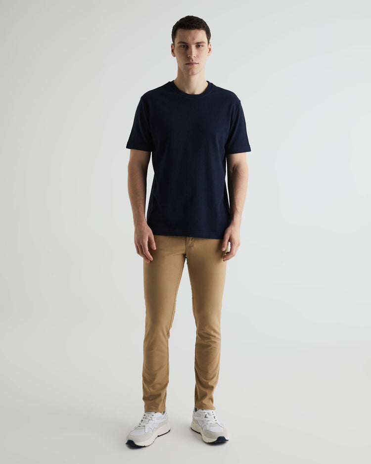 Bawełniany t-shirt męski z okrągłym kołnierzykiem regular fit granatowy